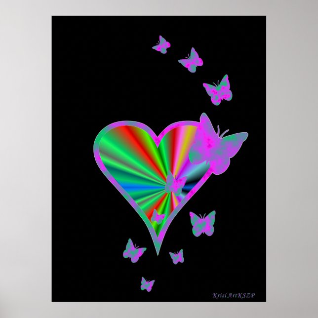 Poster Rainbow heart and Butterfly (Devant)
