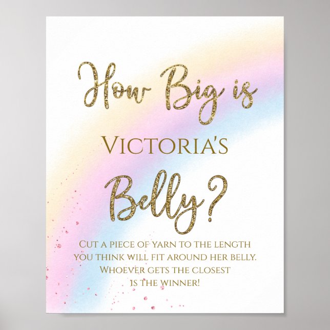 Poster Rainbow How Big is Mommys Belly Baby shower Jeu (Devant)