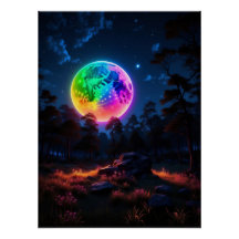 Rainbow Moonlit Forest - Vibrant Cosmic Nightscape