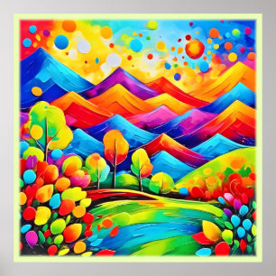 Poster Rainbow Mountains Paysage Abstrait