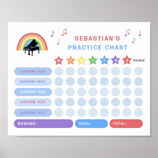 Poster Rainbow Music Practice Graphique Piano (Devant)