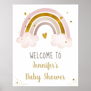 Poster Rainbow Neutral Gold Pastel Baby shower Bienvenue