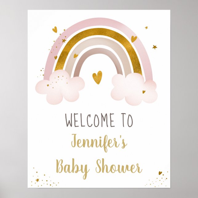 Poster Rainbow Neutral Gold Pastel Baby shower Bienvenue (Devant)