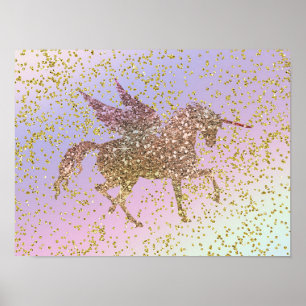 Poster Rainbow Pastel Gold Parties scintillant Unicorn Pe
