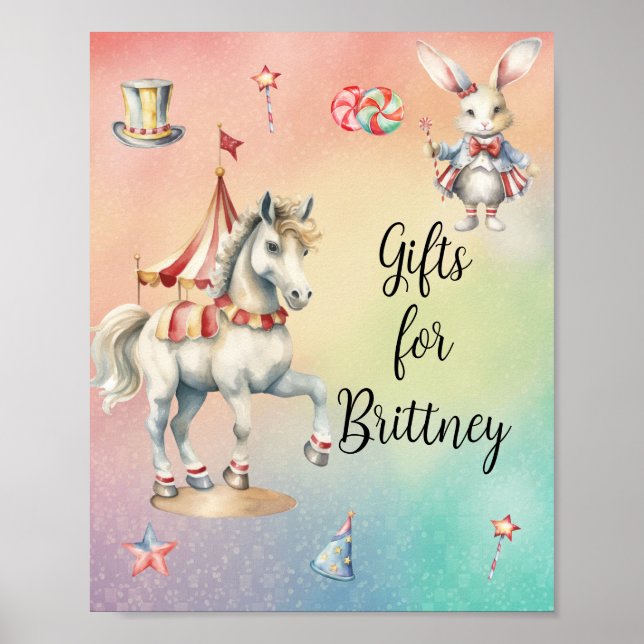 Poster Rainbow Pastel w Animaux Cadeaux d'anniversaire (Devant)