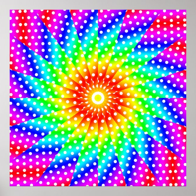 Poster Rainbow Polka Dot Kaleidoscope Mandala (Devant)