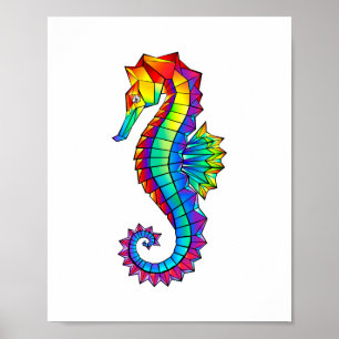 Poster Rainbow Polygonal Seahorse