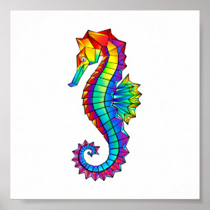 Poster Rainbow Polygonal Seahorse