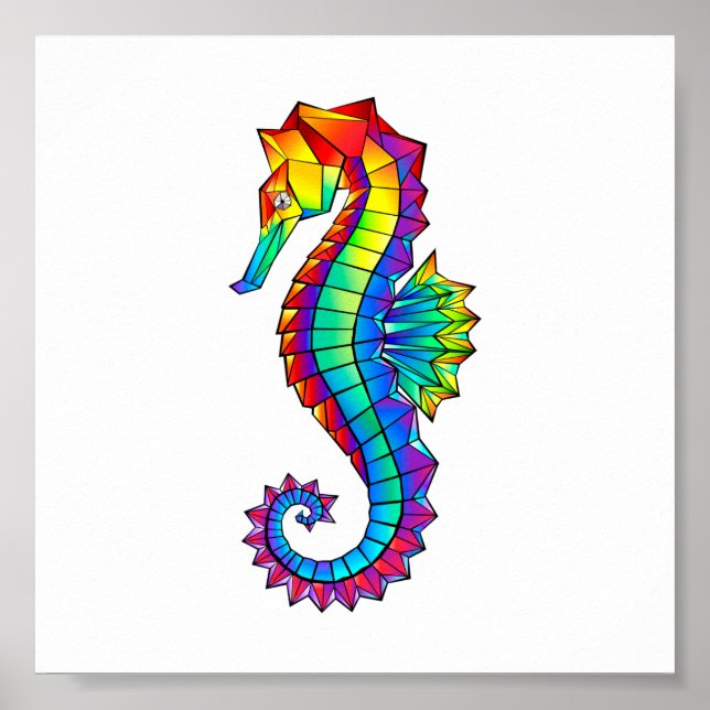 Poster Rainbow Polygonal Seahorse (Devant)