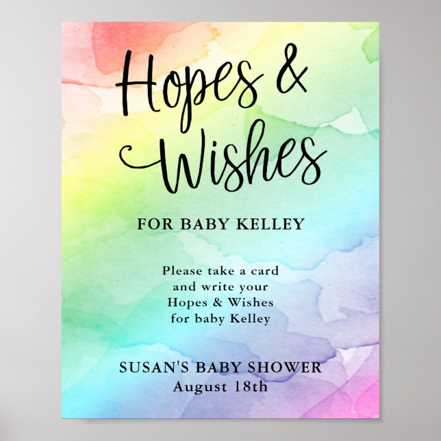 Poster Rainbow Script Baby shower Espoirs et souhaits (Devant)