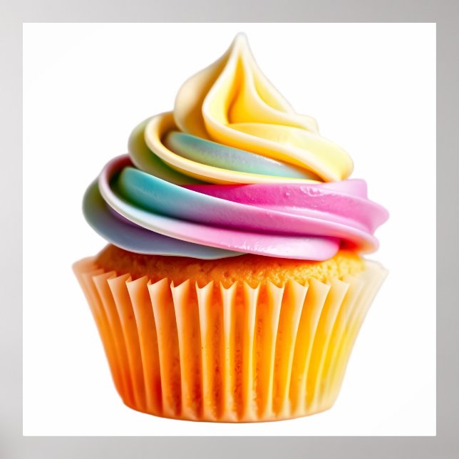 Poster Rainbow Swirl Cupcake with Colorful Wrapper (Devant)