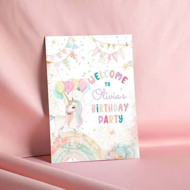Poster Rainbow Unicorn Girl Birthday Welcome (Créateur téléchargé)