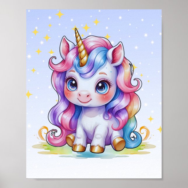 Poster Rainbow Unicorn Nursery Art (Devant)