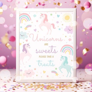 Poster Rainbow Unicorn Sucres Et Traitements Anniversaire