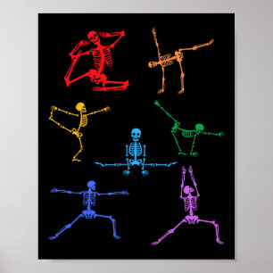 Poster Rainbow Yoga Skeleton Exercice Bone Halloween Part