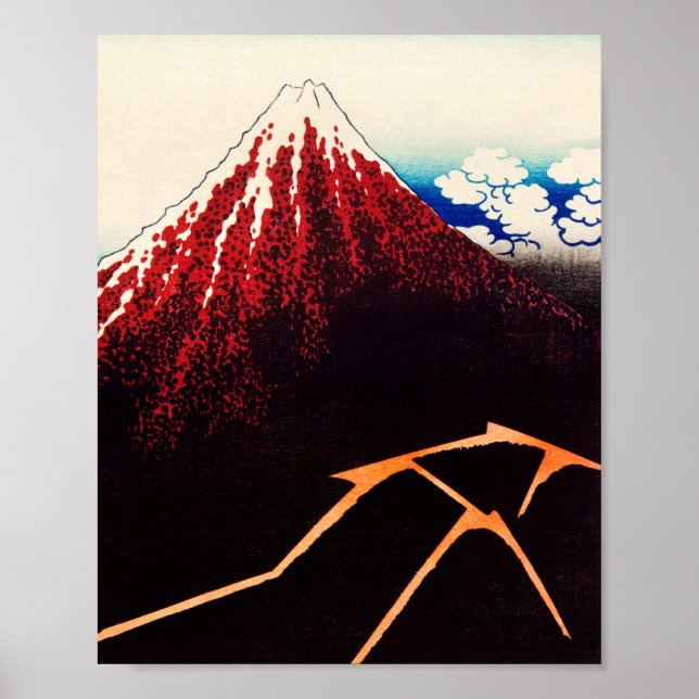 Poster Rainstorm Sous le Sommet par Katsushika Hokusai (Devant)