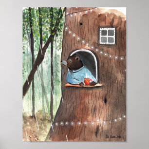 Poster Rainy Day Bear Daydream Tea Time illustration