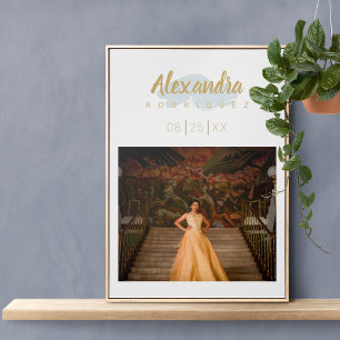 Poster Rainy Day Blue & Gold Photo Quinceanera