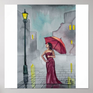 POSTER RAINY DAY RED UMBRELLA