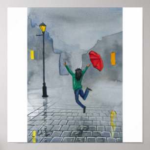 POSTER RAINY DAY RED UMBRELLA