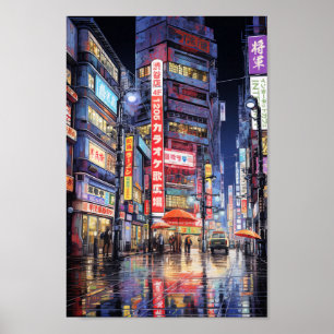 Poster Rainy Tokyo Night Street