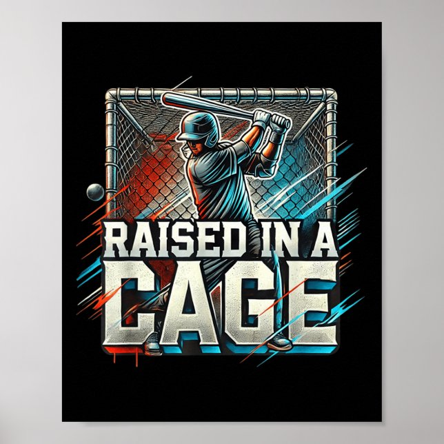 Poster Raised In A Cage Baseball Training, Batting Cage D (Devant)