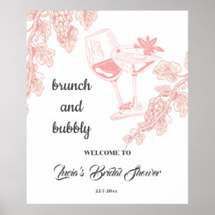 Poster Raisin Plant Champagne Retro Shower de Mariée Bien