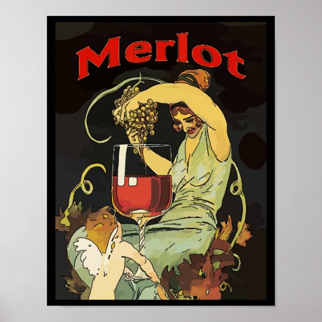 Poster Raisins de merlot, Vin (Devant)