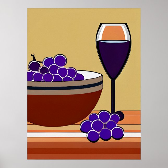 Poster Raisins et Wineglass en Maroon et Tan (Devant)