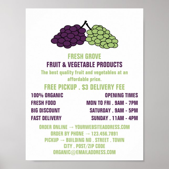 Poster Raisins, Greengrocers Publicité (Devant)