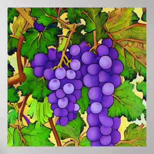 Poster Raisins pourpres sur un Grapevine