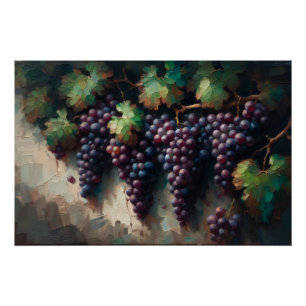 Poster Raisins violets sur la peinture à l'huile de vigne