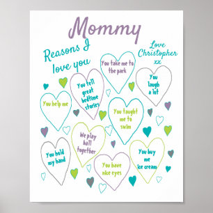 Poster Raisons I Love You Mère's Day Cadeau