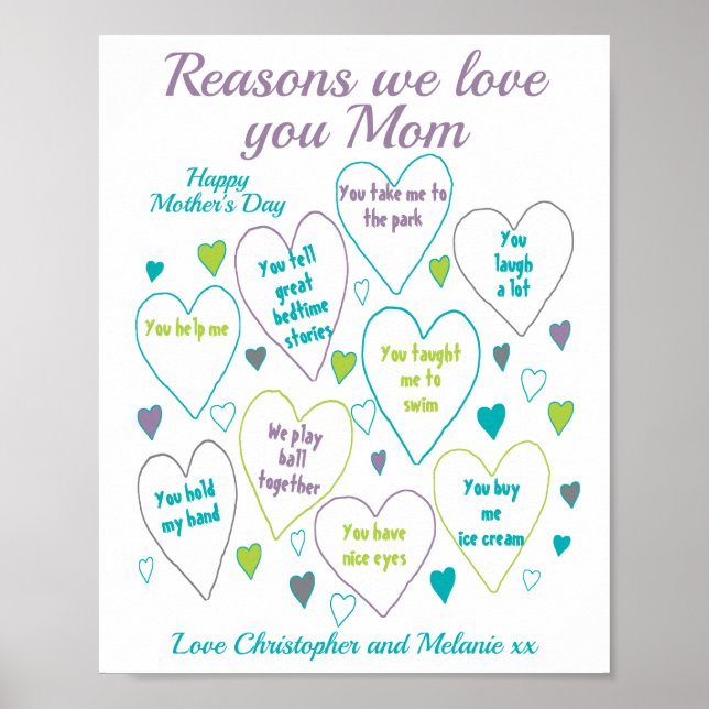 Poster Raisons Je t'aime Maman Fête des Mères Cadeau (Devant)