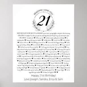 Poster raisons pour lesquelles je t'aime 21e anniversaire