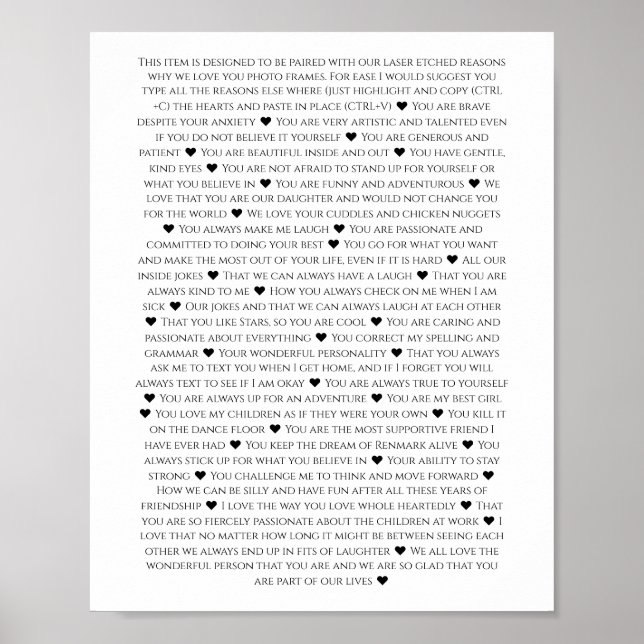 Poster raisons pour lesquelles nous vous aimons jalon ann (Devant)