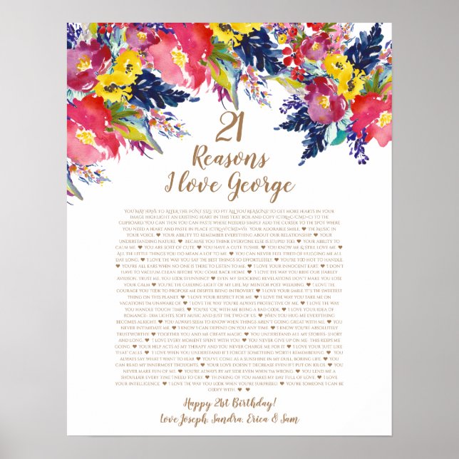 Poster Raisons roses pour lesquelles je t'aime 21ème anni (Devant)
