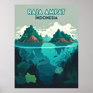 Poster Raja Ampat Indonésie Sous-marin Scuba Retro