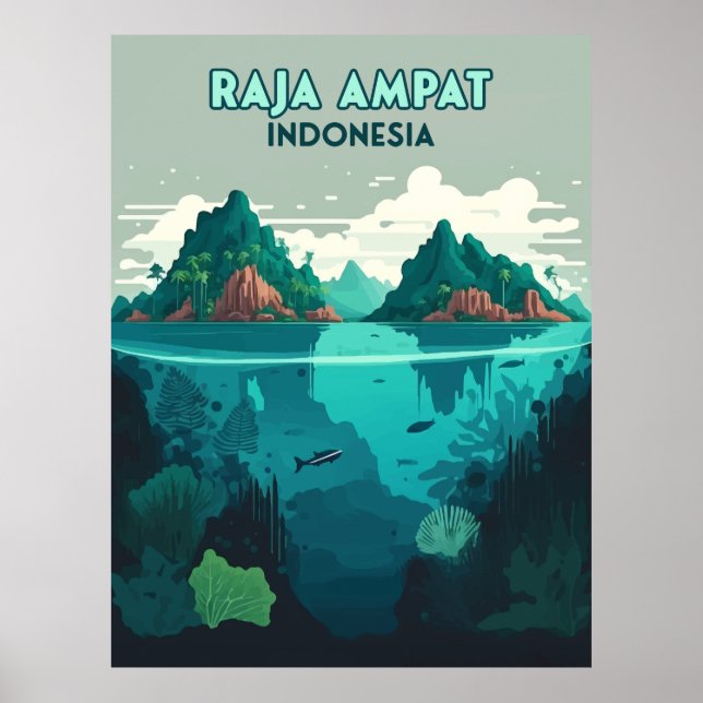 Poster Raja Ampat Indonésie Sous-marin Scuba Retro (Devant)