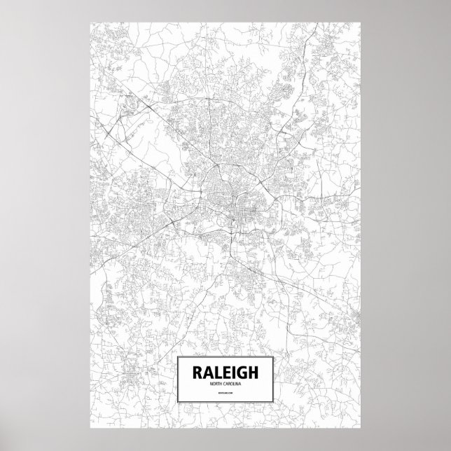 Poster Raleigh, Caroline du Nord (noir sur blanc) (Devant)