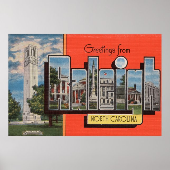 Poster Raleigh, Caroline du Nord - Scènes de grandes lett (Devant)