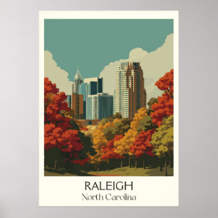 Poster Raleigh Caroline du Nord Vintage City Skyline Auto