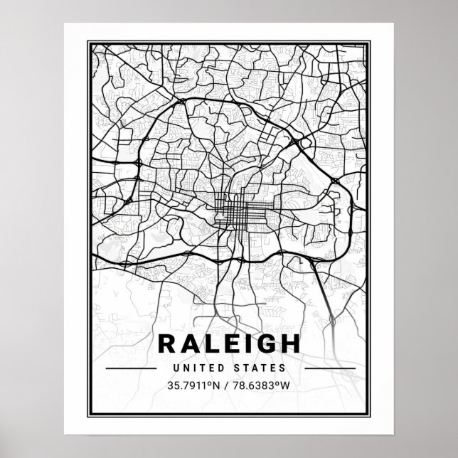 Poster Raleigh North Carolina USA Travel City Map (Devant)