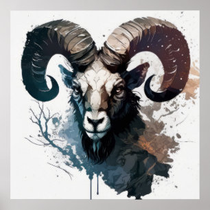 Poster Ram Portrait Animal Peinture Faune Extérieur Art