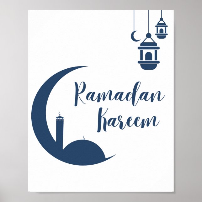 Poster Ramadan Kareem Red Crescent & Lantern Islamic Wall (Devant)