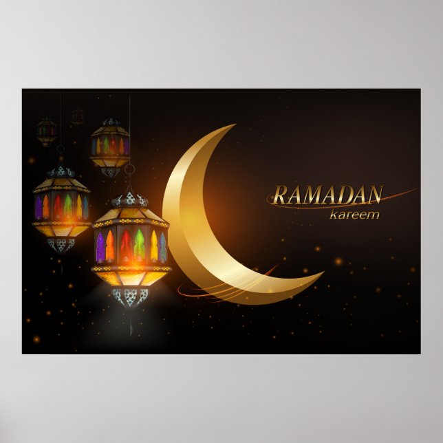 Poster Ramadan Lune dorée Fanoos colorés (Devant)