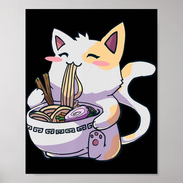 Poster Ramen Cat Kawaii Anime cadeau japonais (Devant)