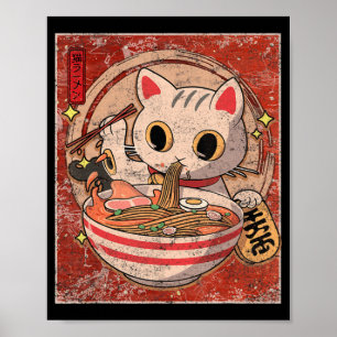 Poster Ramen Cat Kawaii Anime Japonais Alimentation Gift 
