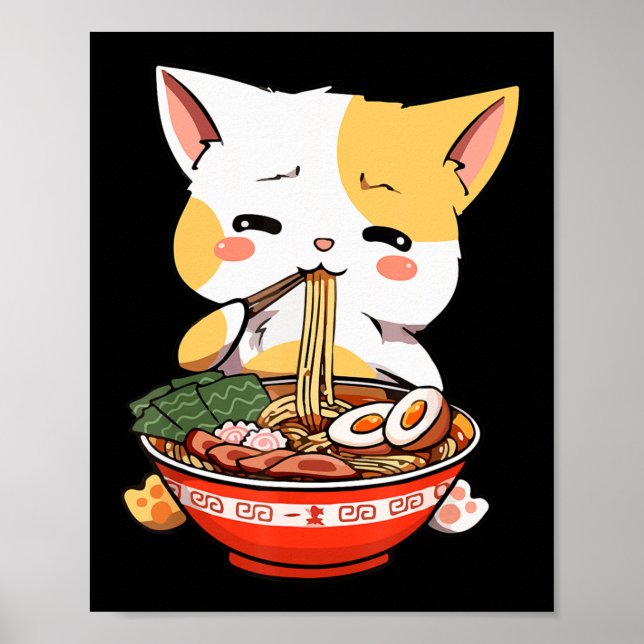 Poster Ramen Chat Manger des nouilles Kawaii Anime Merch  (Devant)