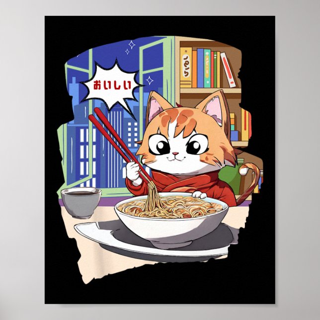 Poster Ramen Kawaii Cat Anime (Devant)
